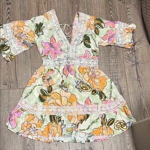 Floral Lace-Trim Summer Dress - Pink, Orange & Green